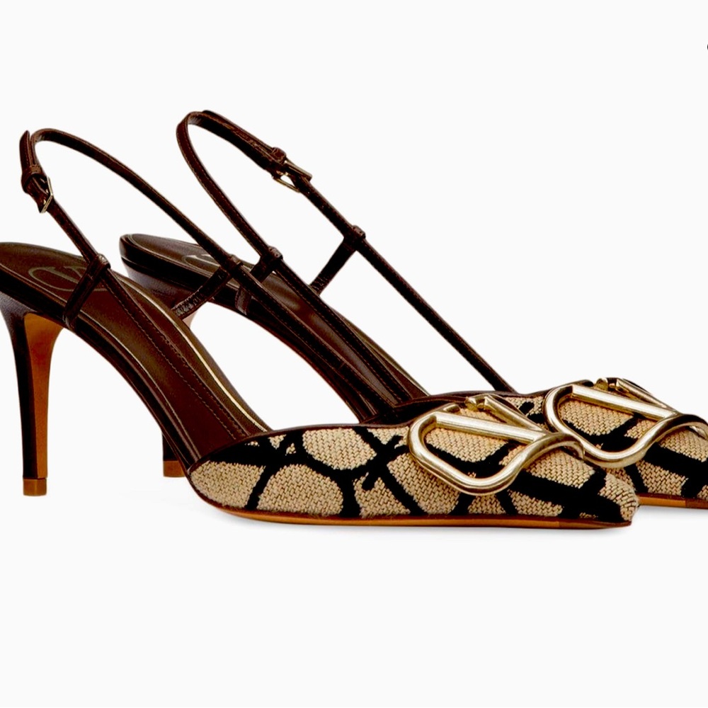Valentino Garavani Brown and Gold Slingback Heels